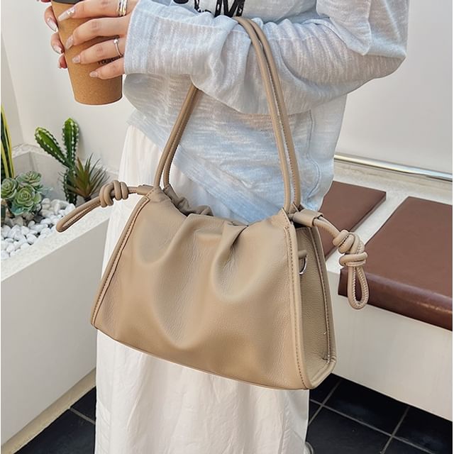 Skyglow-Plain Drawstring Faux Leather Tote Bag