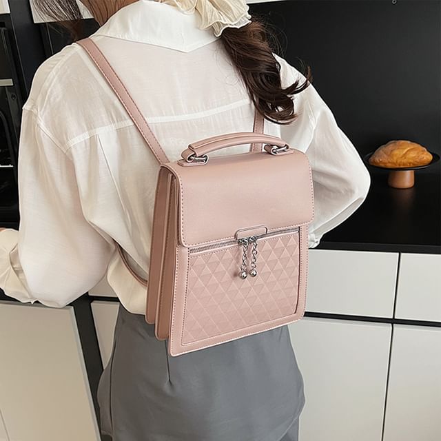 Skyglow-Plain Faux Leather Flap Backpack