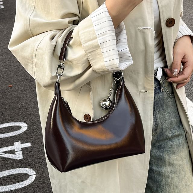 Skyglow-Plain Faux Leather Shoulder Bag