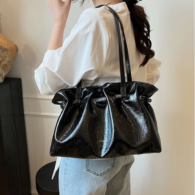 Skyglow-Plain Faux Leather Tote Bag