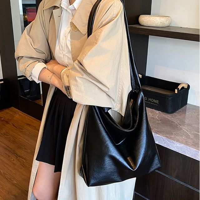 Skyglow-Plain Faux Leather Tote Bag