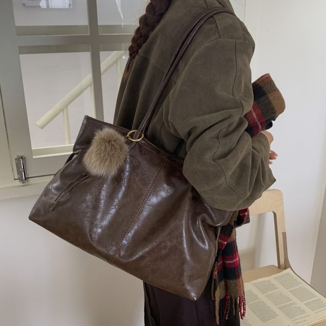Skyglow-Plain Faux Leather Tote Bag