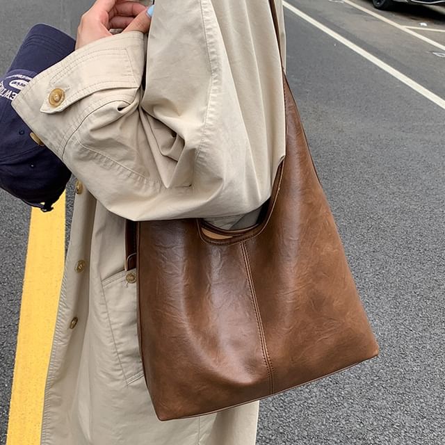 Skyglow-Plain Faux Leather Tote Bag