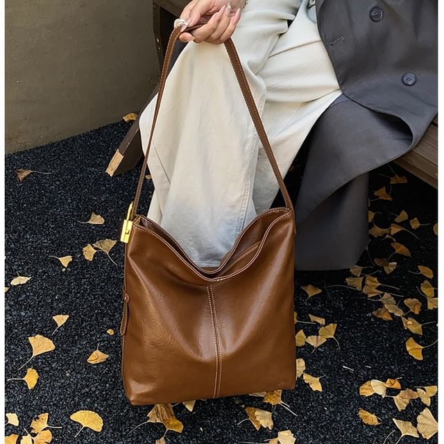 Skyglow-Plain Faux Leather Tote Bag