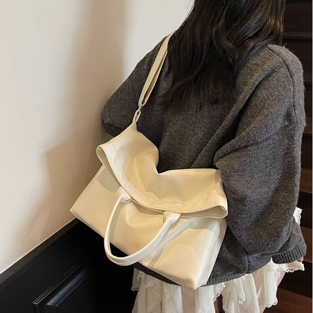 Skyglow-Plain Faux Leather Tote Bag
