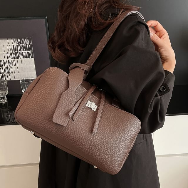 Skyglow-Plain Faux Leather Tote Bag