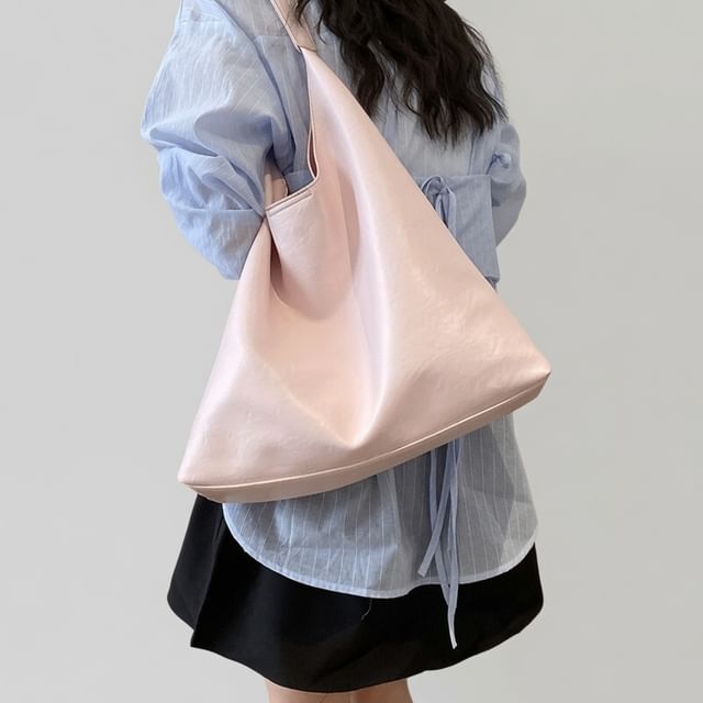 Skyglow-Plain Faux Leather Tote Bag