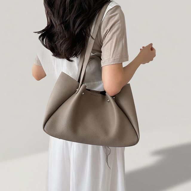 Skyglow-Plain Faux Leather Tote Bag