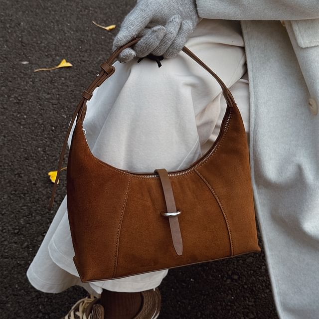Skyglow-Plain Faux Suede Crossbody Bag