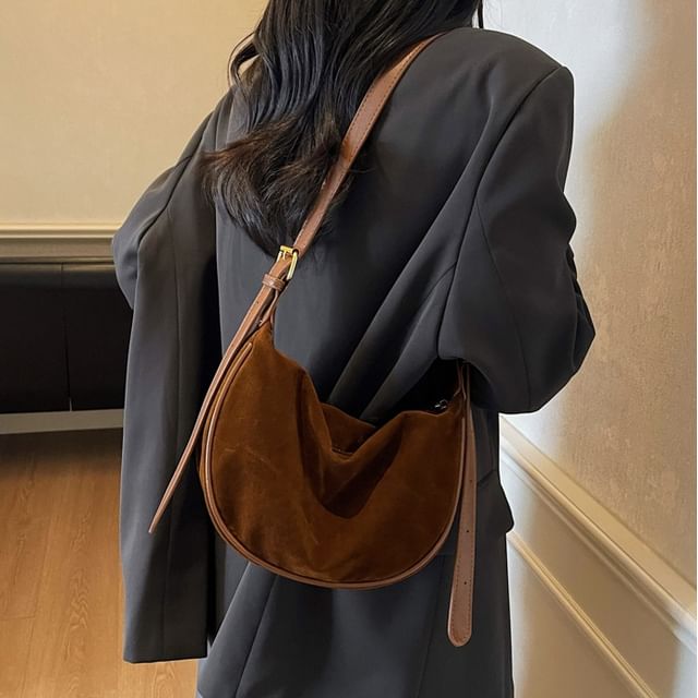 Skyglow-Plain Faux Suede Crossbody Bag