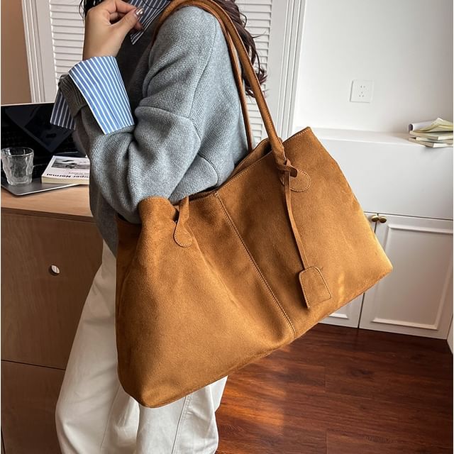 Skyglow-Plain Faux Suede Tote Bag