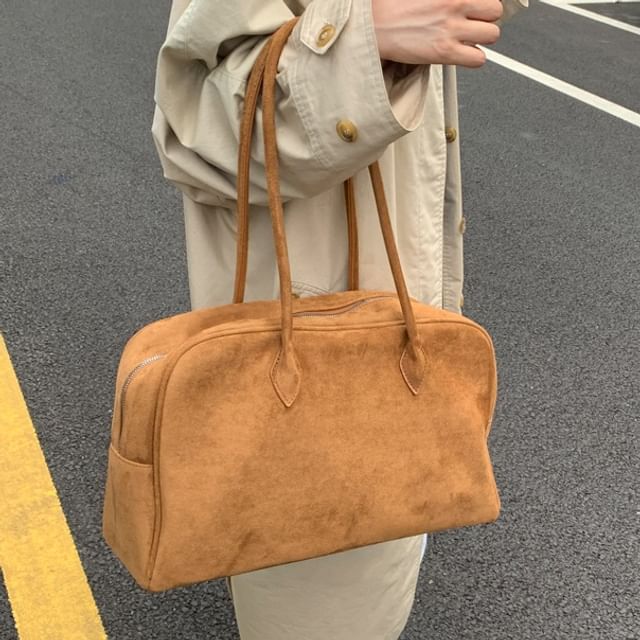 Skyglow-Plain Faux Suede Tote Bag