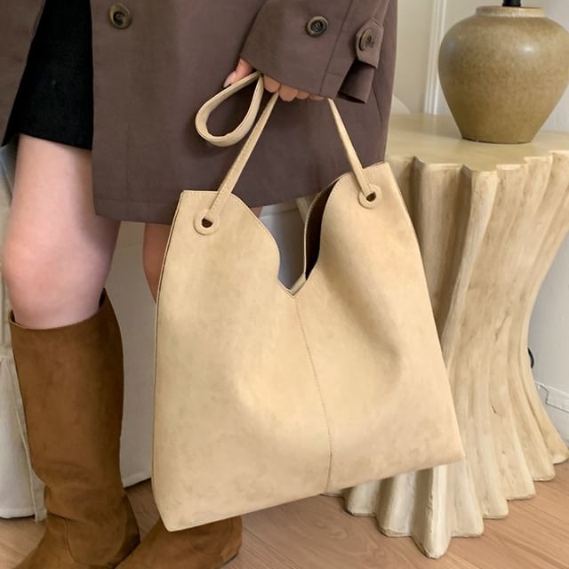 Skyglow-Plain Faux Suede Tote Bag