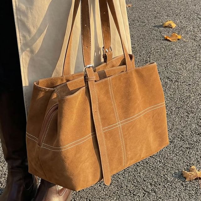 Skyglow-Plain Faux Suede Tote Bag