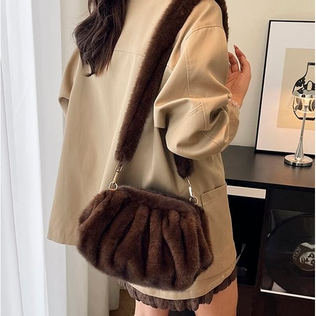 Skyglow-Plain Fluffy Ruched Crossbody Bag
