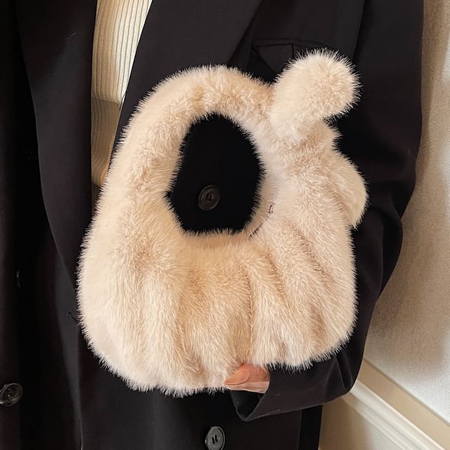 Skyglow-Plain Fluffy Shoulder Bag