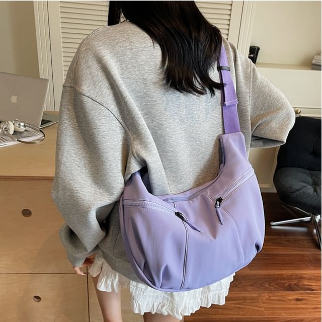 Skyglow-Plain Panel Zip Crossbody Bag