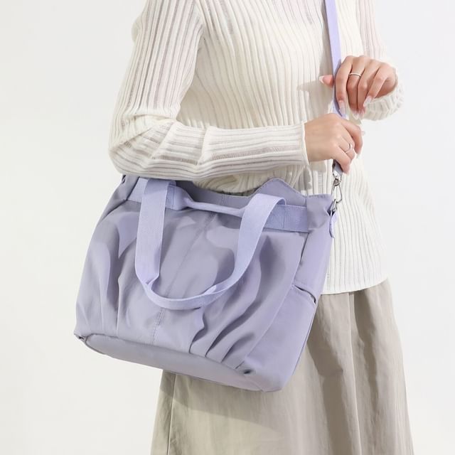 Skyglow-Plain Ruched Nylon Crossbody Tote Bag