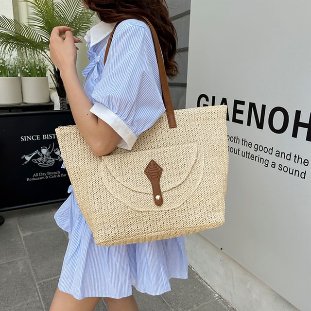 Skyglow-Plain Straw Tote Bag
