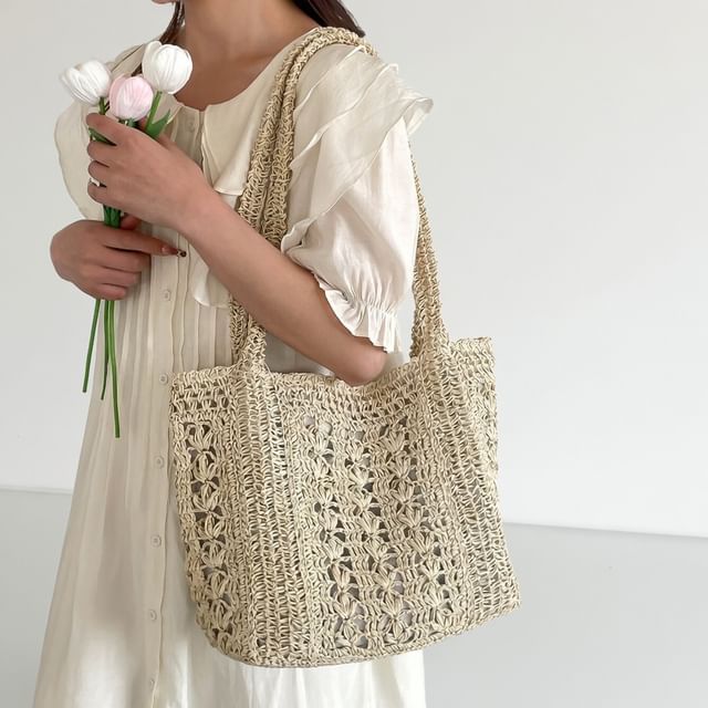 Skyglow-Plain Straw Tote Bag
