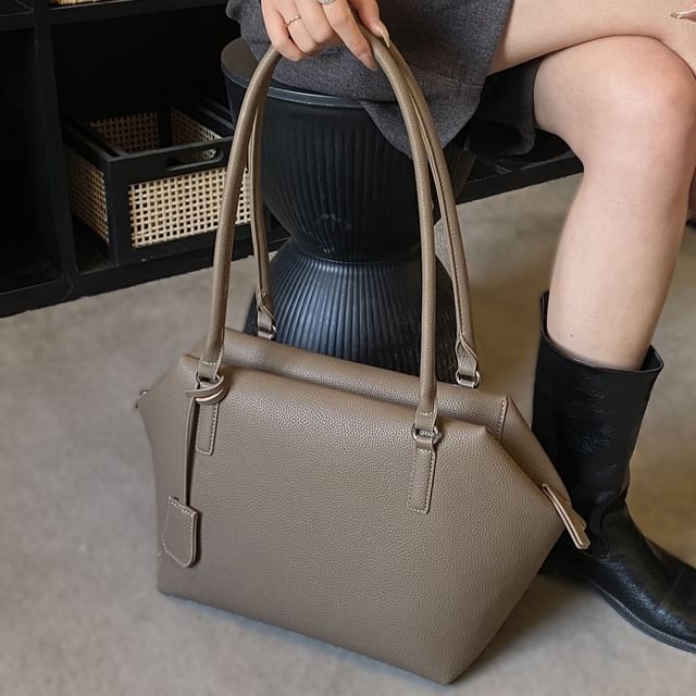 Skyglow-Plain Structured Faux Leather Tote Bag