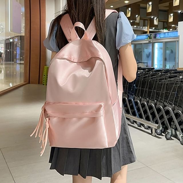 Skyglow-Plain Tassel Nylon Backpack