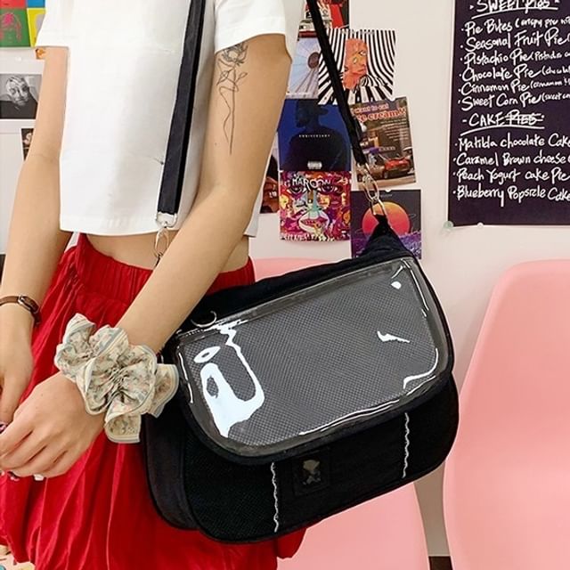 Skyglow-PVC Panel Flap Crossbody Bag