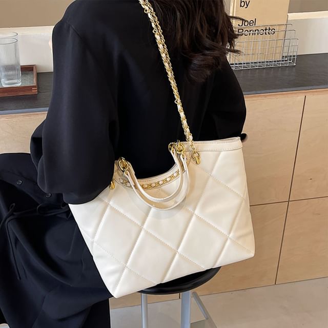 Skyglow-Quilted Chain Tote Bag