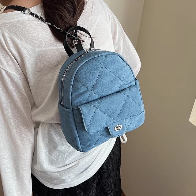 Skyglow-Quilted Denim Backpack