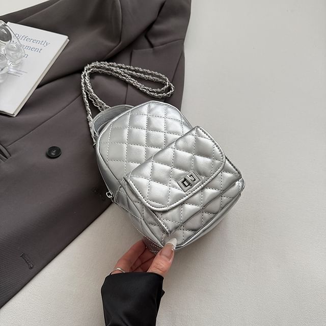Skyglow-Quilted Flap Pocket Mini Backpack