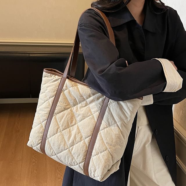 Skyglow-Quilted Panel Fabric Tote Bag