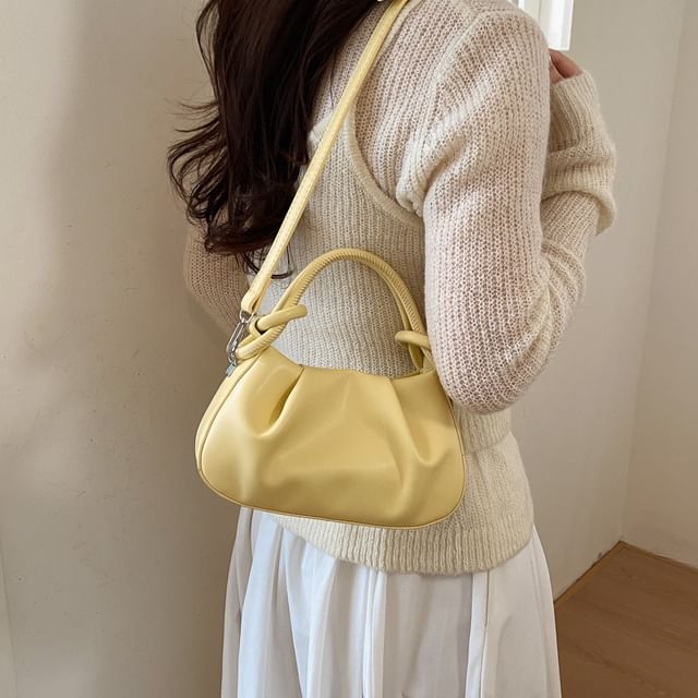 Skyglow-Ruched Faux Leather Shoulder Bag