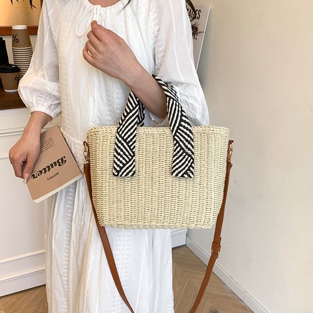 Skyglow-Straw Crossbody Tote Bag