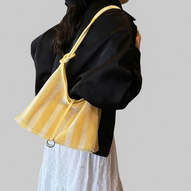 Skyglow-Striped Mesh Tote Bag