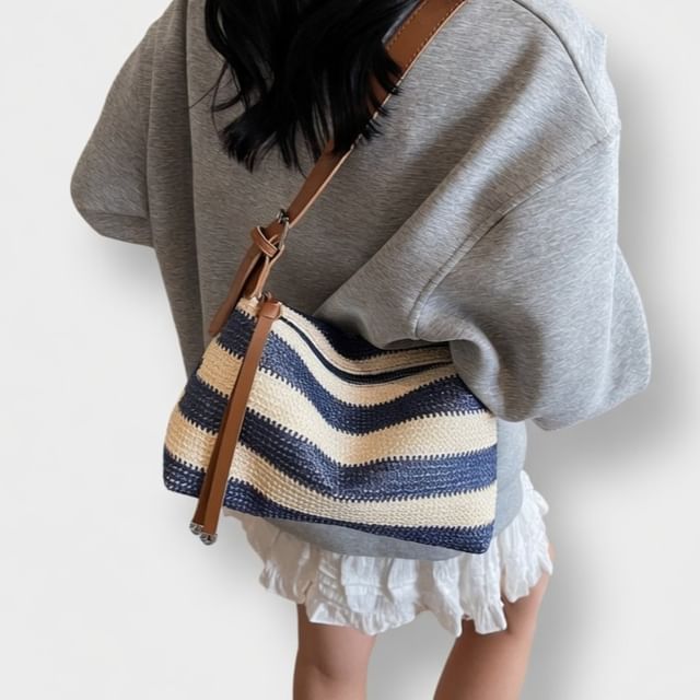 Skyglow-Striped Straw Shoulder Bag
