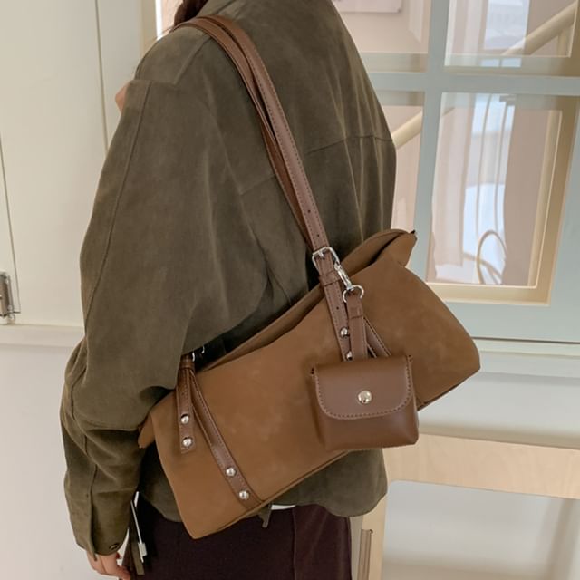 Skyglow-Studded Buckled Shoulder Bag With Pouch