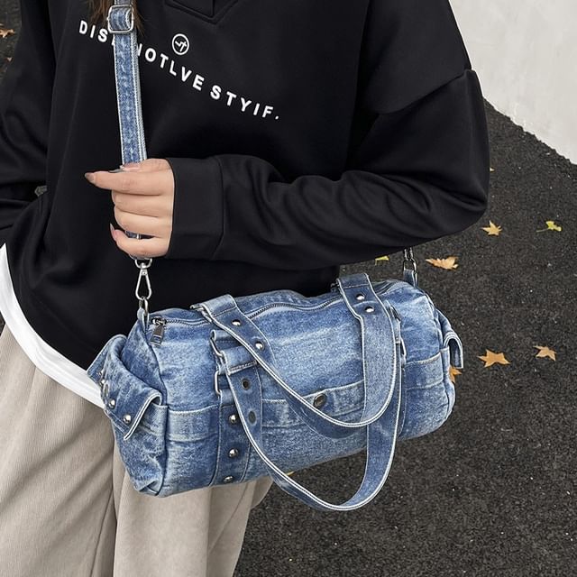 Skyglow-Studded Denim Crossbody Bag