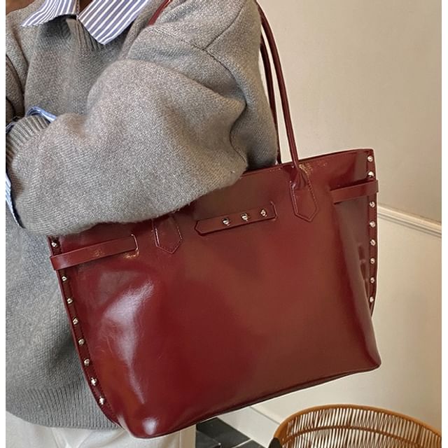 Skyglow-Studded Faux Leather Tote Bag