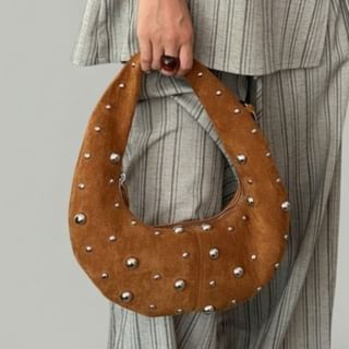 Skyglow-Studded Faux Suede Shoulder Bag