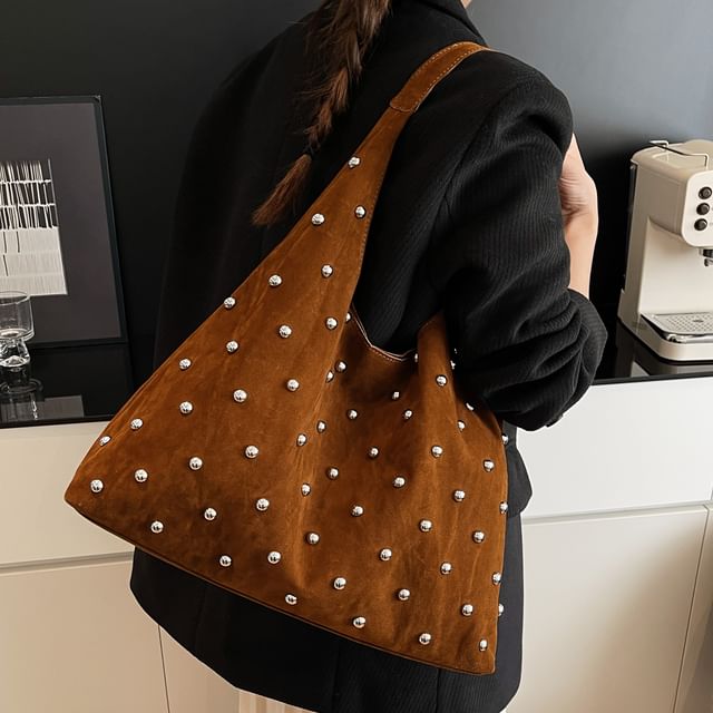 Skyglow-Studded Faux Suede Tote Bag