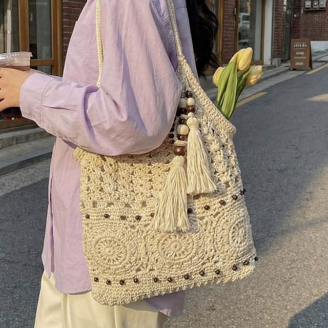 Skyglow-Tasseled Crochet Tote Bag