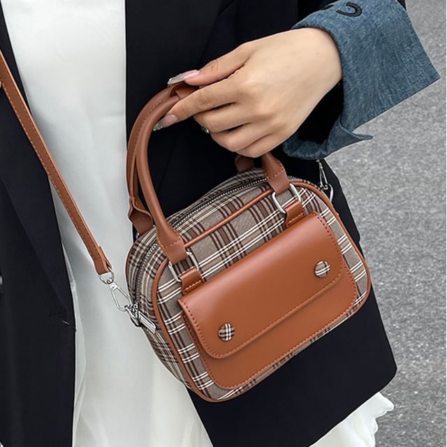 Skyglow-Top Handle Plaid Crossbody Bag