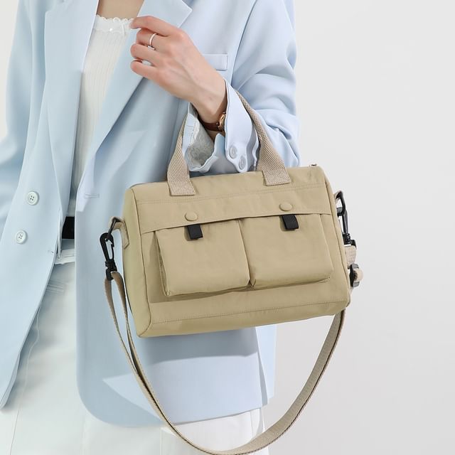 Skyglow-Top Handle Plain Nylon Crossbody Bag
