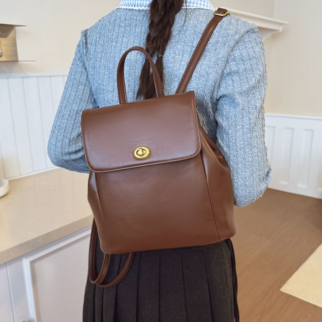 Skyglow-Twist Lock Faux Leather Flap Backpack