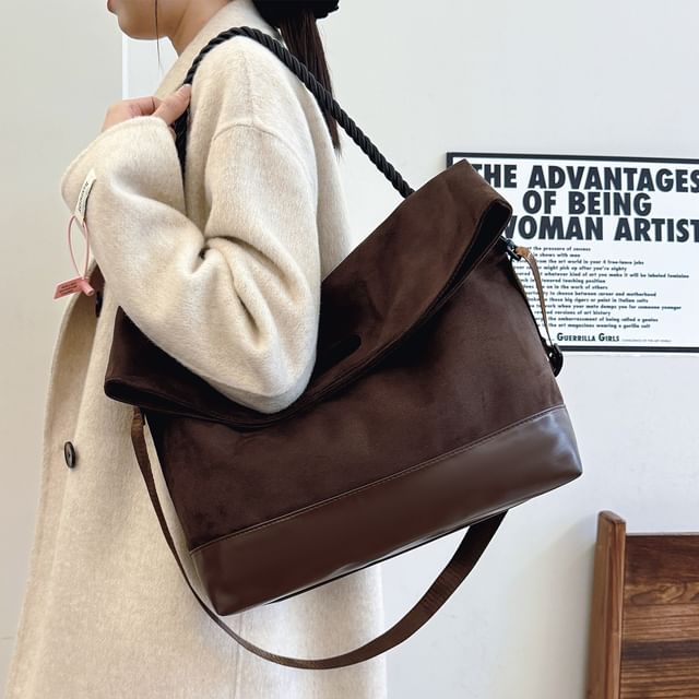 Skyglow-Two Tone Faux Suede Tote Bag
