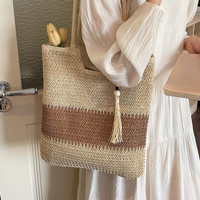 Skyglow-Two Tone Straw Tote Bag