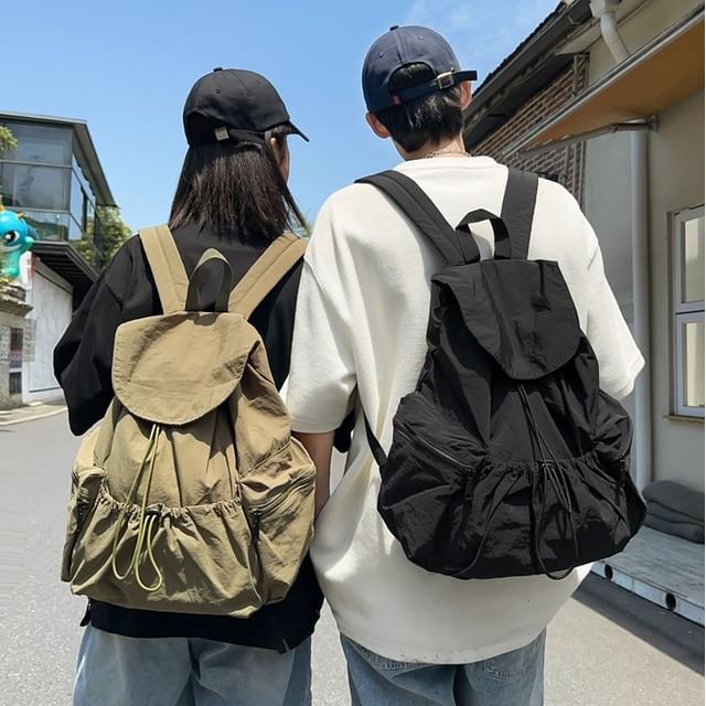 Skyglow-Unisex Plain Drawstring Nylon Backpack