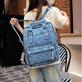 Skyglow-Washed Top Handle Denim Backpack