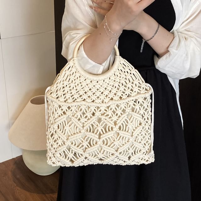 Skyglow-Woven Hoop Accent Hand Bag