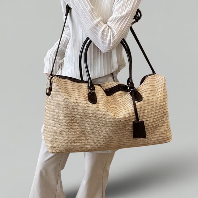 Skyglow-Woven Straw Carryall Bag